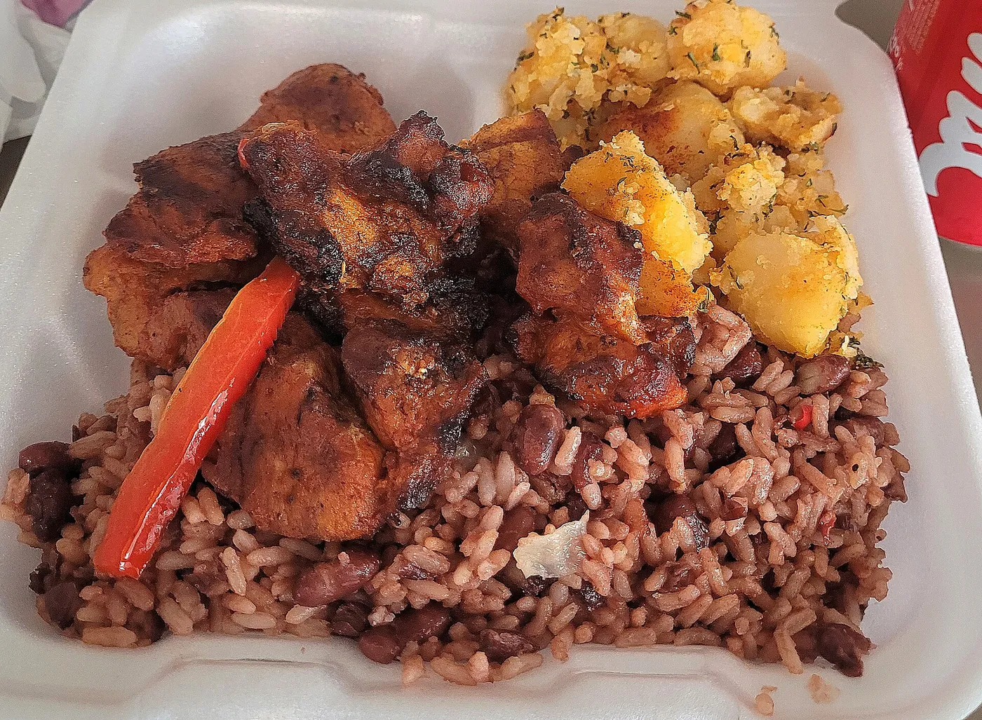 A plate of gallo pinto, rice and red beans fried together