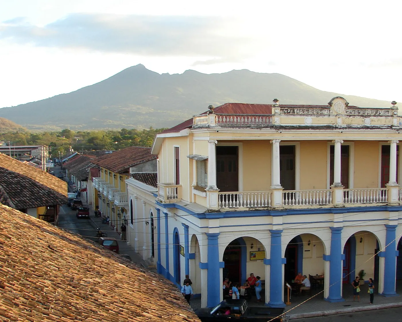 The broad green cone of Mombacho volcano seen from Granada